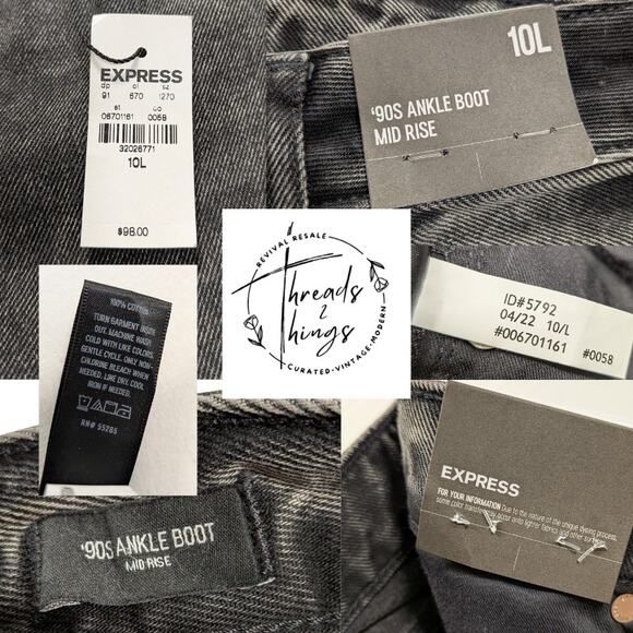 Express Jeans Womens 10 Distressed Black 90's Ankle Boot Mid-Rise Wide $98 NWT - Picture 11 of 12